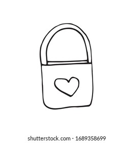 Cute doodle love lock. Hand drawn vector illustration. Sweet element for greeting cards, posters, stickers and seasonal design. Isolated on white background