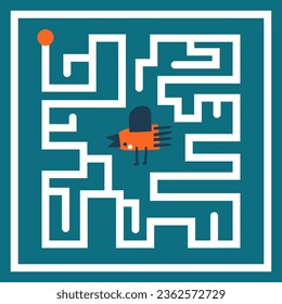 Cute doodle maze with bird. Learn autumn puzzles for kids, children. Funny cartoon style labyrinth with adorable characters. 