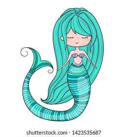 Cute doodle mermaid. Colorful illustration of siren.