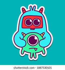 cute doodle monster cartoon designs  for coloring, backgrounds, stickers, logos, symbol, icons and more