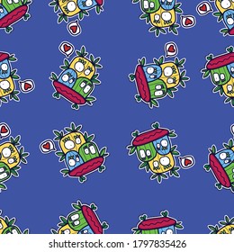 cute doodle monster character pattern design