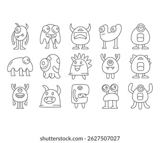 cute and doodle monster characters line illustration