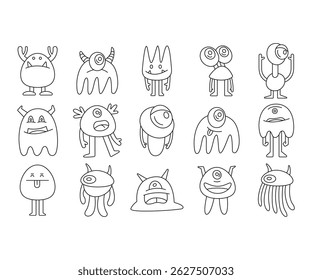 cute and doodle monster characters line illustration
