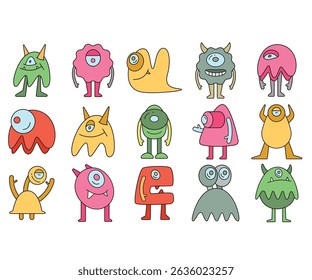cute and doodle monster characters set