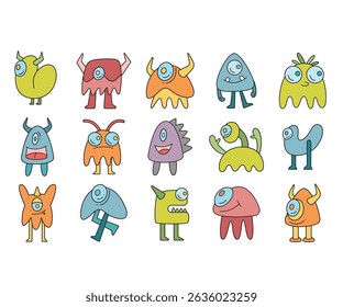 cute and doodle monster characters set