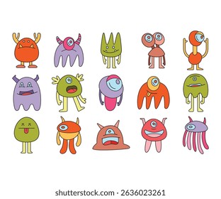 cute and doodle monster characters set
