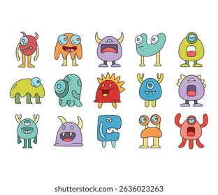 cute and doodle monster characters set