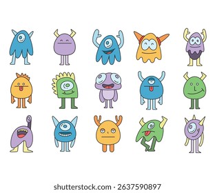 cute and doodle monster characters set