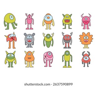 cute and doodle monster characters set