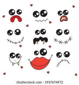 Cute Doodle Monster Emojis Isolated on White Background