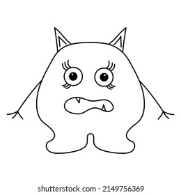 Cute Doodle monster. Funny line hand-drawn alien. Vector illustration.