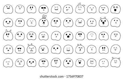 Cute doodle monsters set. Hand drawn stickers with different emotions: anger, joy, happiness, love, surprise, laugh etc.