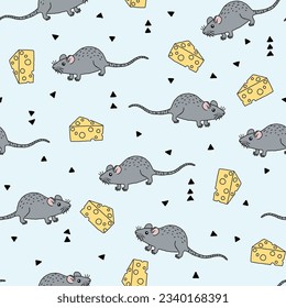 lindo doodle mouse y queso estilo escandinavo patrón sin fisuras