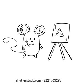Cute doodle de queso dibujado. Icono de vector de arte de línea negra animal sobre fondo blanco.