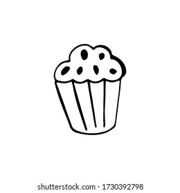 Cute Doodle Muffin. Hand Drawn Vector Illustration For Cards, Posters, Stickers And Professional Design, Web Design, Logo. Isolated On White Background.