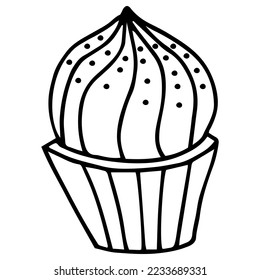 Cute doodle muffin. Hand drawn vector illustration for cards, posters, stickers and professional design, web design, logo. Isolated on white background.