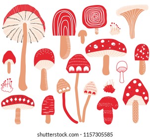 Cute Doodle Mushroom Collections Set