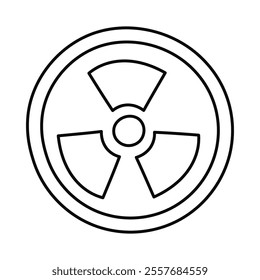 Cute doodle nuclear radiation sign with hand drawn outline. Radioactive hazard, warning symbol, toxic and danger label. Caution sign of nuclear radiation isolated on white background.