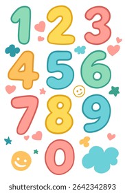 Cute Doodle Numbers Vector Set 0–9 – Handdrawn Cartoon Style for Kids