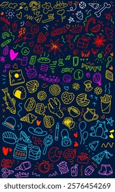 Cute doodle on black background. Chalk drawing