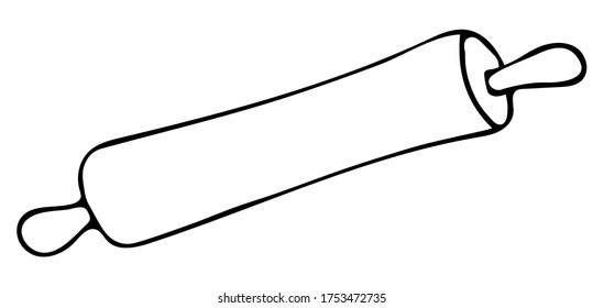 Cute Doodle on the theme of the kitchen. Rolling pin for dough.  Hand-drawn vector illustration.