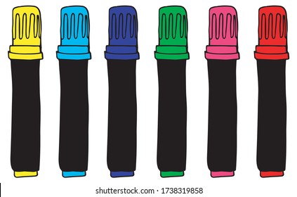 Cute Doodle on the theme of the office. A set of multi-colored text separators. Hand-drawn vector illustration.