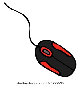 Cute Doodle on the theme of the office. Computer mouse. Hand-drawn vector illustration.