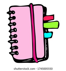 Cute Doodle sobre el tema de la oficina. Cuaderno. Ilustración vectorial dibujada a mano.