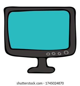 Cute Doodle zum Thema des Büros. Computermonitor Handgezeichnete Vektorgrafik.