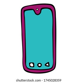 Cute Doodle on the theme of the office. Cell phone. Hand-drawn vector illustration.