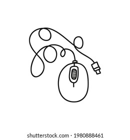 Cute Doodle on the theme of the office. Computer mouse. Hand-drawn vector illustration. 