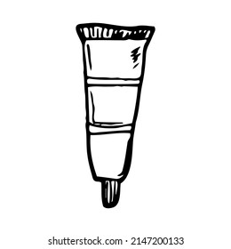 Cute Doodle sobre el tema de la oficina. Un tubo de pintura vacío. Ilustración vectorial dibujada a mano.