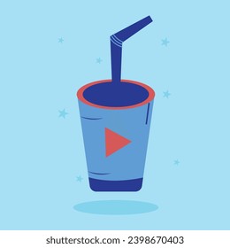 Cute Doodle on the theme of podcast. Hand-drawn
coffee cup doodle vector illustration with blue sky background.