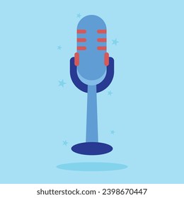 Cute Doodle on the theme of podcast. Hand-drawn
mic doodle vector illustration with blue sky background.