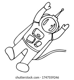 Cute Doodle on the theme of space. Cosmonaut, cosmonaut. Hand-drawn vector illustration.