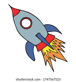 Cute Doodle on the theme of space. Rocket. Hand-drawn vector illustration.