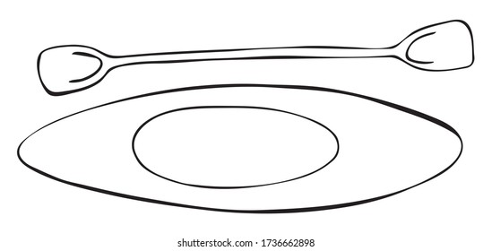 Cute Doodle on the topic of tourism. A canoe with a paddle is drawn with a vector illustration.