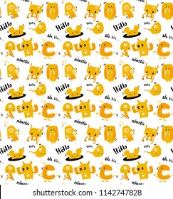 cute doodle orange monsters pattern seamless