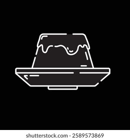 cute doodle outline pudding dessert. Simple black and white doodle of caramel pudding dessert. traditional Japanese dessert
