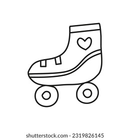Cute doodle outline roller quad skates in retro groovy style. Colored hipster symbol.