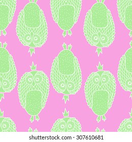Cute doodle owls seamless pattern