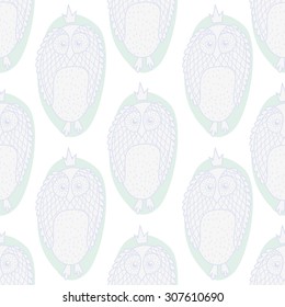 Cute doodle owls seamless pattern