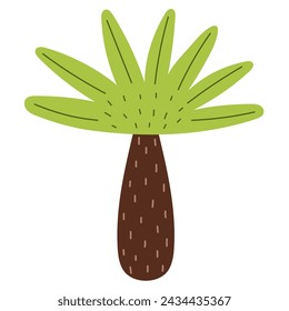 Cute doodle palm in cartoon style for kids isolated on white background. Hand drawn tropic tree in childish style. Vector illustration