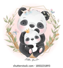 Cute Doodle Panda Floral Illustration Stock Vector (Royalty Free ...