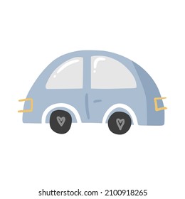 Cute doodle passenger car in hand drawn style, design children nursery, room, clothes, map and textile cartoon vector illustration, isolated on white. Colorful sketch urban vehicle for printing.