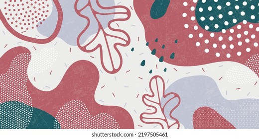 Fondo de patrón de doodle con formas y puntos abstractos. Patrón vectorial moderno para Banner, Volante, Cubierta...