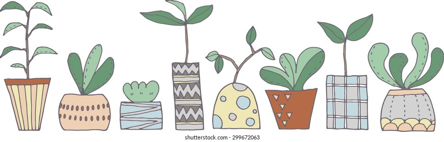 Cute Doodle Pattern With Cactuses. 