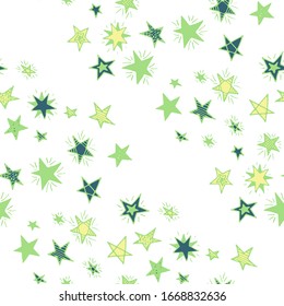 Cute Doodle Pattern. Colorful Starry Stripes in Simple Style. Childish Background for Print, Decoration or Card. Seamless Primitive Stars. Doodle Background with Stars. Seamless Pattern for Children.