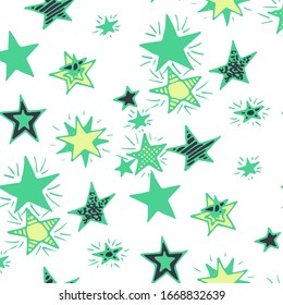  Patrón de Doodle.Coloridas franjas estrelladas de estilo sencillo. Fondo infantil para impresión, decoración o tarjeta. Estrellas Primitivas impecables. Fondo de Doodle con estrellas. Patrón sin problemas para los niños.