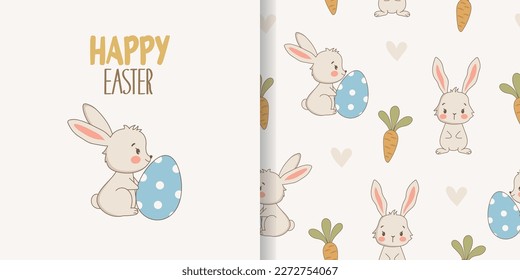 Cute doodle pattern with easter bunnies